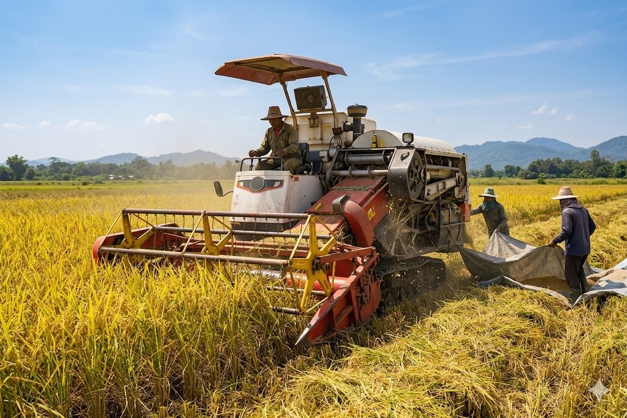 Paddy being harvested at maturity